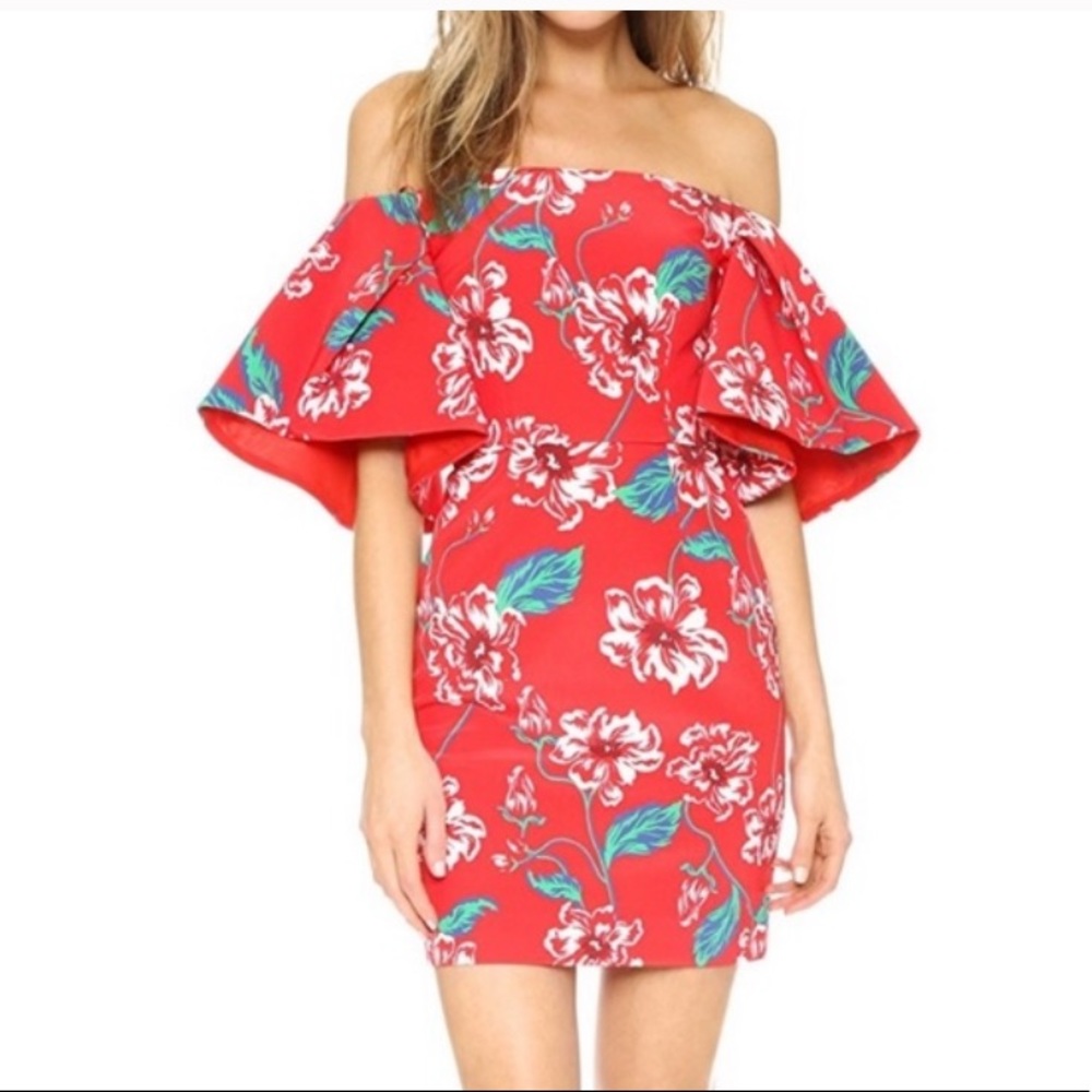 Women's Nicholas Floral Tuck Sleeve Dress In Red
